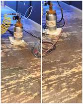 Green acid burn on carpet caused by descaler or rust remover